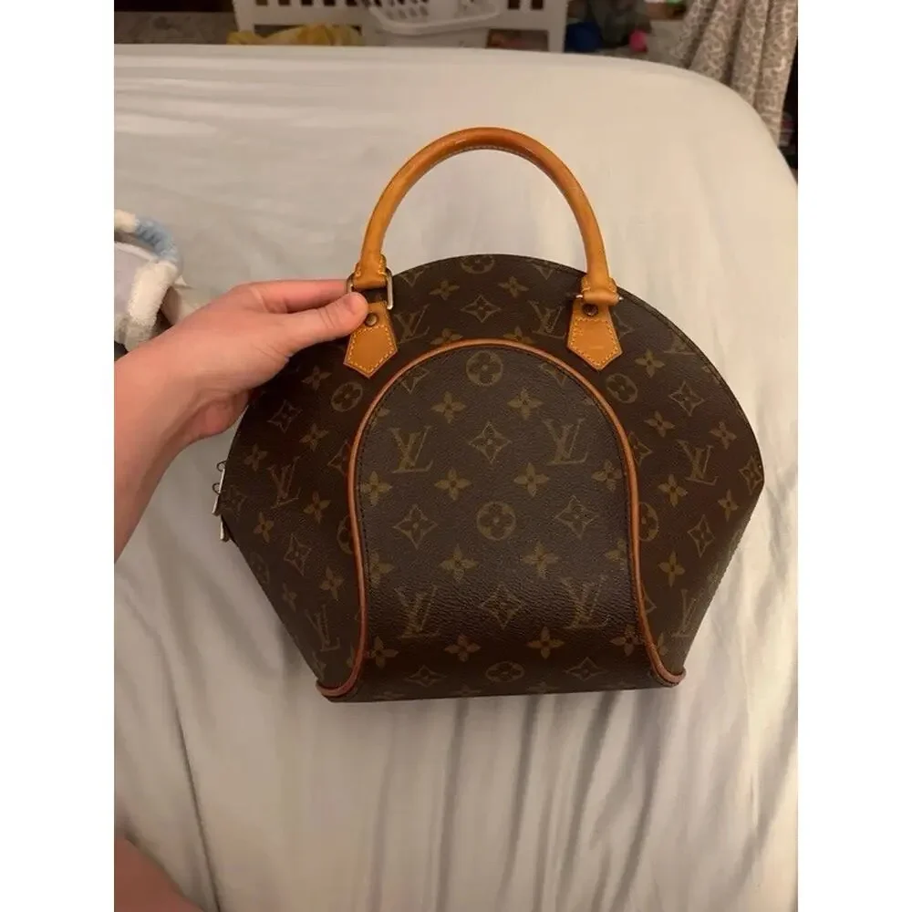 Louis Vuitton Monogram Coated Top Handle Satchel Brown Tan Zip Gold Hardware